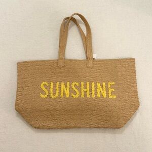 Oversized Straw Tote Bag with Sunshine Embroidery